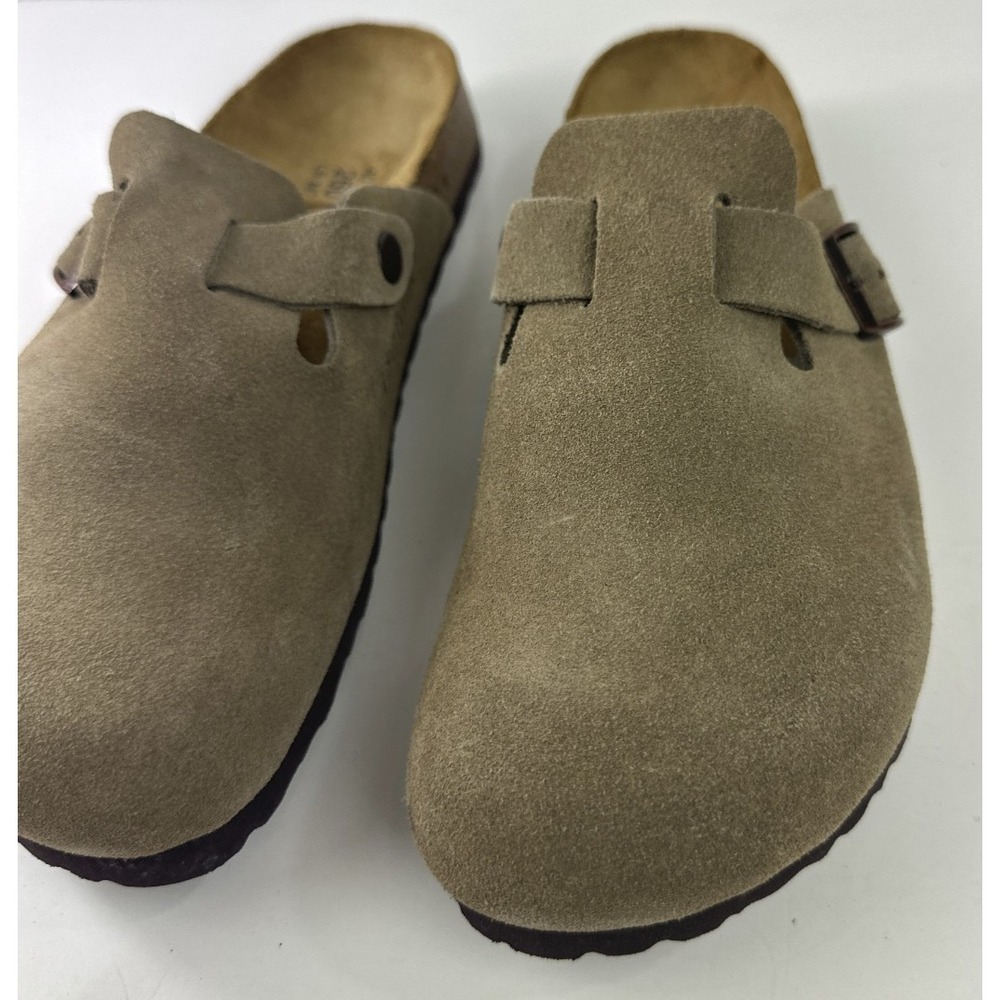 Birkenstock Boston Clog Taupe Tan Brown Sandal Suede Leather Mules Size 40 L9 M7 - Picture 4 of 12